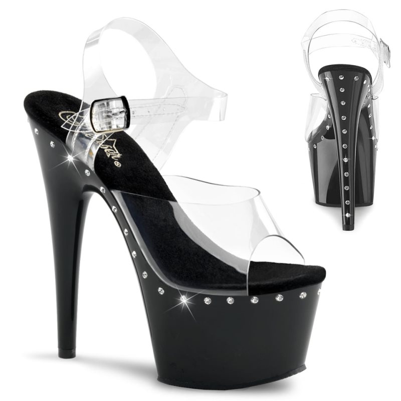 Pleaser Adore-708LS Women\'s Platform Heels Sandals Black / Clear | NZ MGETOR
