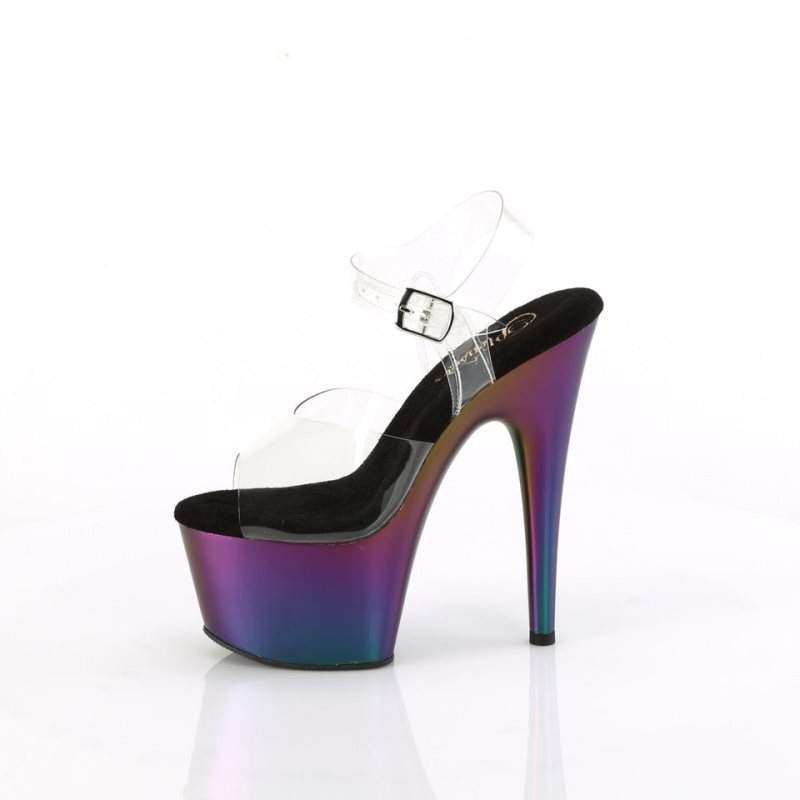 Pleaser Adore-708MCH Women's Platform Heels Sandals Purple / Clear | NZ HZFSEQ