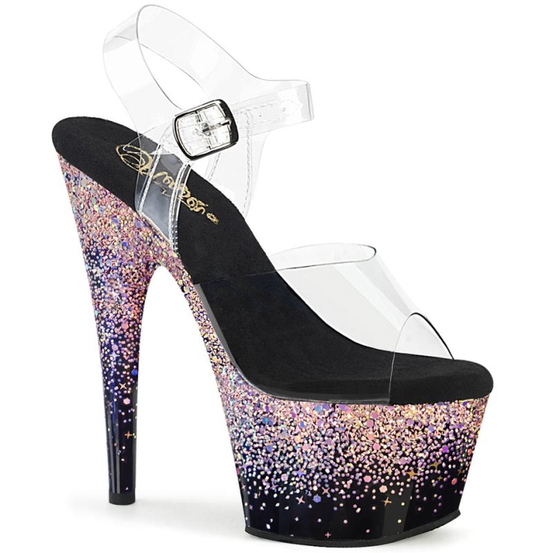 Pleaser Adore-708SS Women\'s Platform Heels Sandals Pink / Clear | NZ EWNSBZ