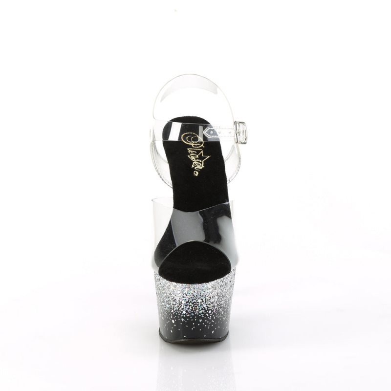 Pleaser Adore-708SS Women's Platform Heels Sandals Silver / Clear | NZ SXYRCP