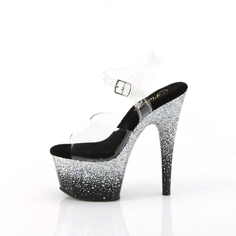 Pleaser Adore-708SS Women's Platform Heels Sandals Silver / Clear | NZ SXYRCP