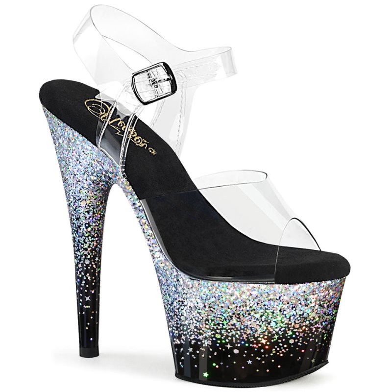 Pleaser Adore-708SS Women\'s Platform Heels Sandals Silver / Clear | NZ SXYRCP