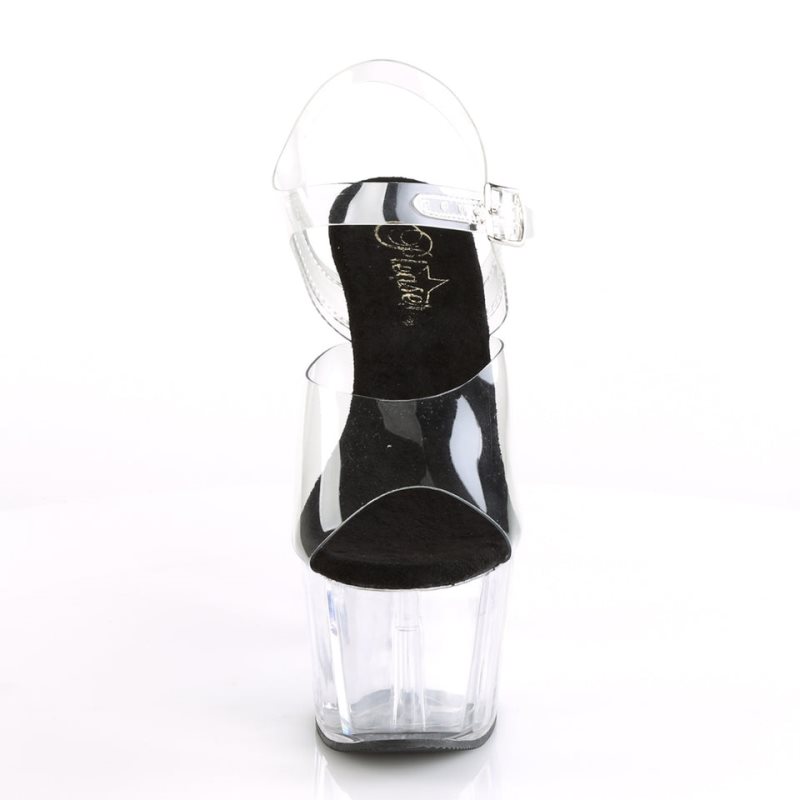 Pleaser Adore-708 Women's Platform Heels Sandals Black / Clear | NZ YHMVOW
