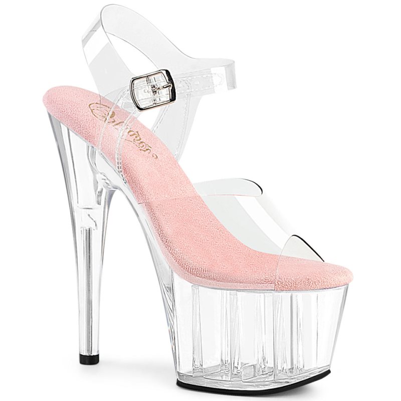 Pleaser Adore-708 Women\'s Platform Heels Sandals Pink / Clear | NZ VTESDF