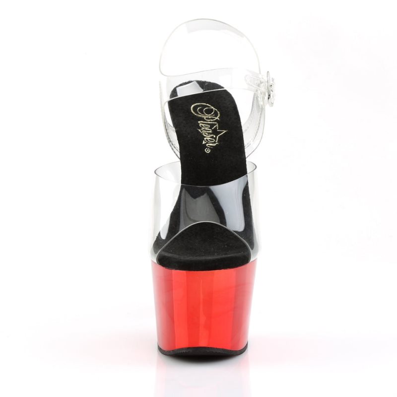 Pleaser Adore-708 Women's Platform Heels Sandals Red / Clear | NZ WIKONB