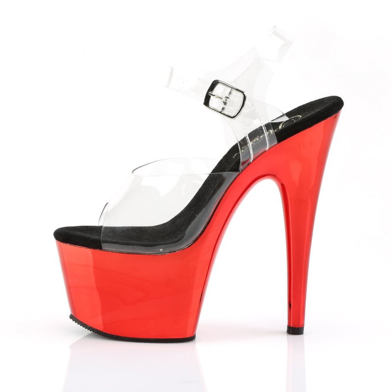 Pleaser Adore-708 Women's Platform Heels Sandals Red / Clear | NZ WIKONB
