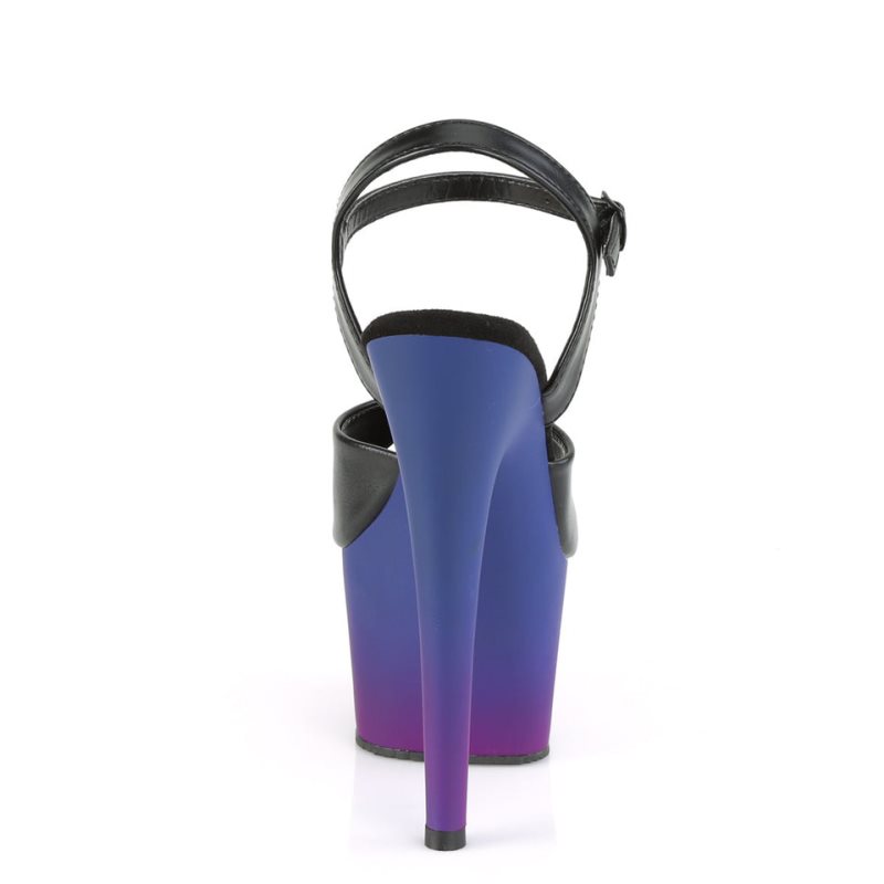 Pleaser Adore-709BP Vegan Leather Women's Platform Heels Sandals Black / Blue | NZ ZHXIKJ