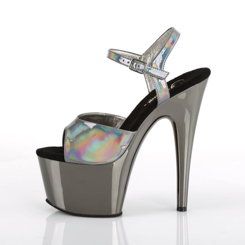 Pleaser Adore-709HGCH Women's Platform Heels Sandals Grey | NZ KVFOYZ