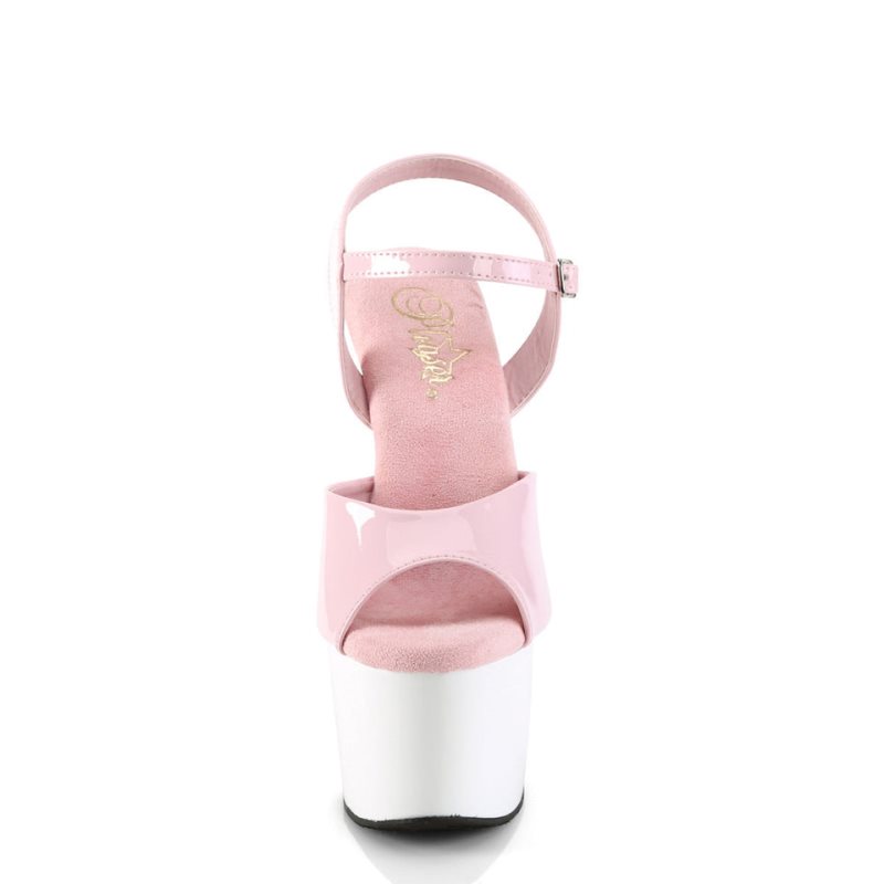 Pleaser Adore-709 Women's Platform Heels Sandals Pink / White | NZ MGSORK