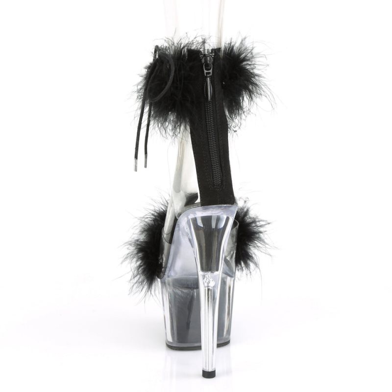 Pleaser Adore-724F Women's Platform Heels Sandals Black / Clear | NZ EJNTGA