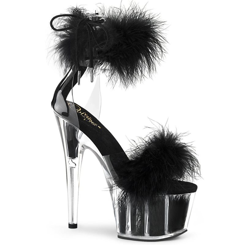 Pleaser Adore-724F Women\'s Platform Heels Sandals Black / Clear | NZ EJNTGA