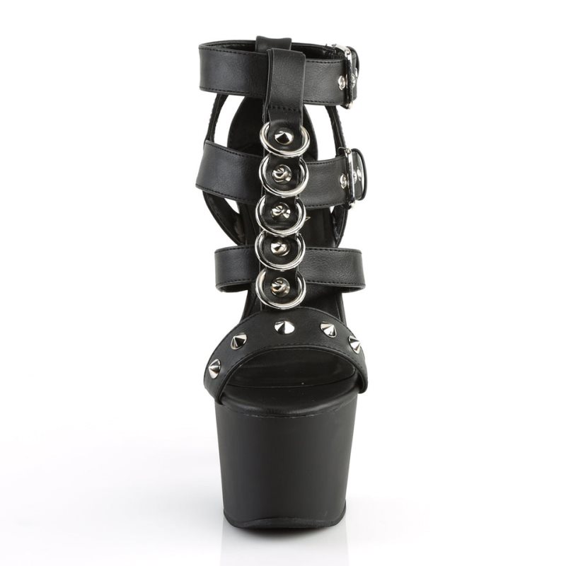 Pleaser Adore-758 Vegan Leather Women's Platform Heels Sandals Black | NZ TEBQNO