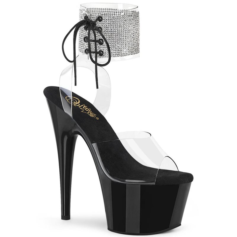 Pleaser Adore-791-2RS Women\'s Platform Heels Sandals Black / Clear | NZ EGIFOU