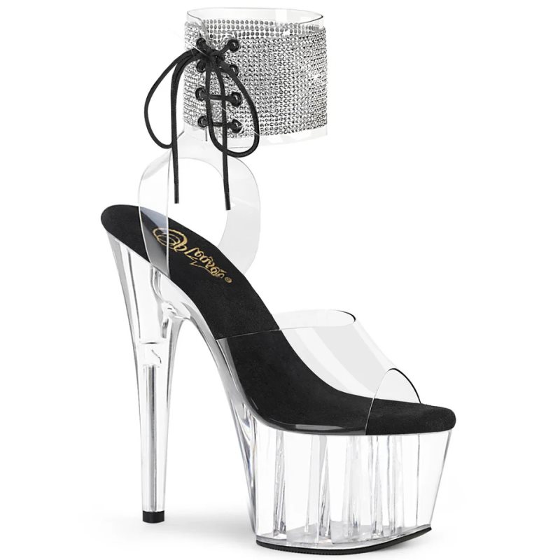 Pleaser Adore-791-2RS Women\'s Platform Heels Sandals Black / Clear | NZ VJGKAS