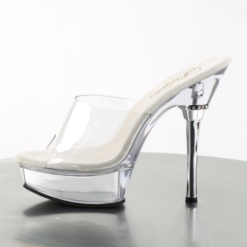 Pleaser Allure-601 Women's Platform Slides Clear | NZ DFXITL