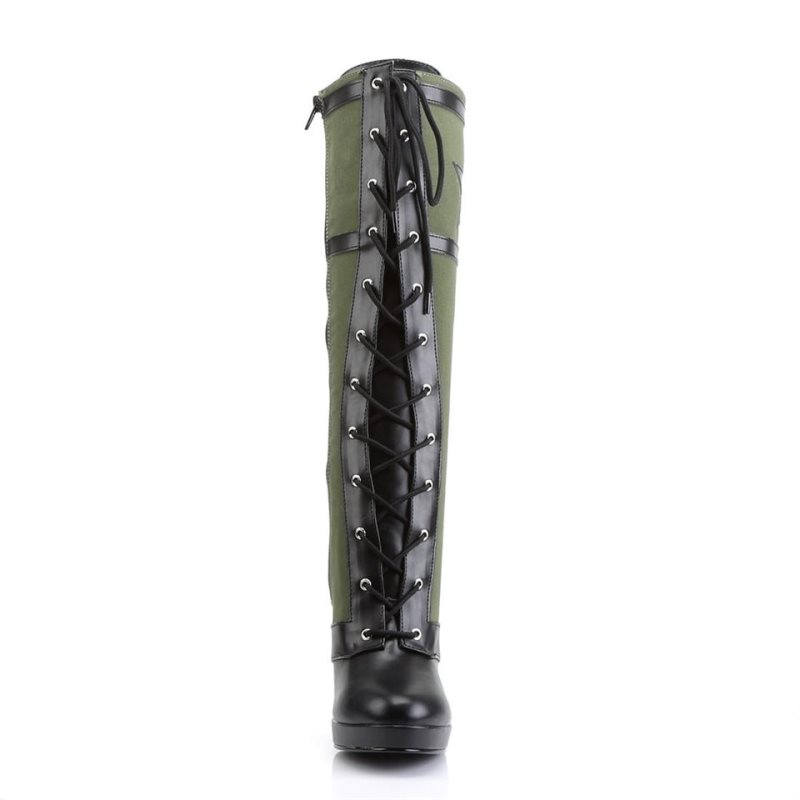 Pleaser Arena-2022 Women's Knee-high Boots Black / Green | NZ JAYCML