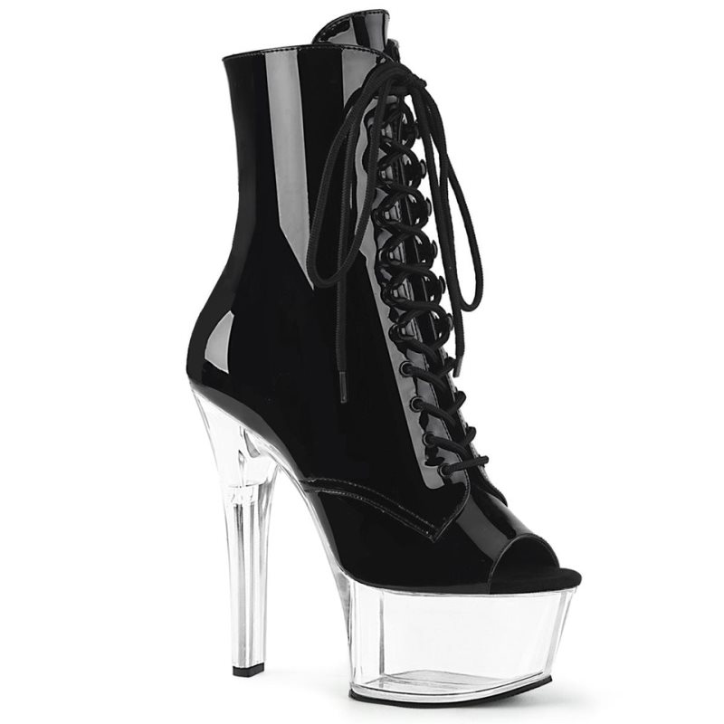 Pleaser Aspire-1021 Women\'s Heels Boots Black / Clear | NZ SDIBGM
