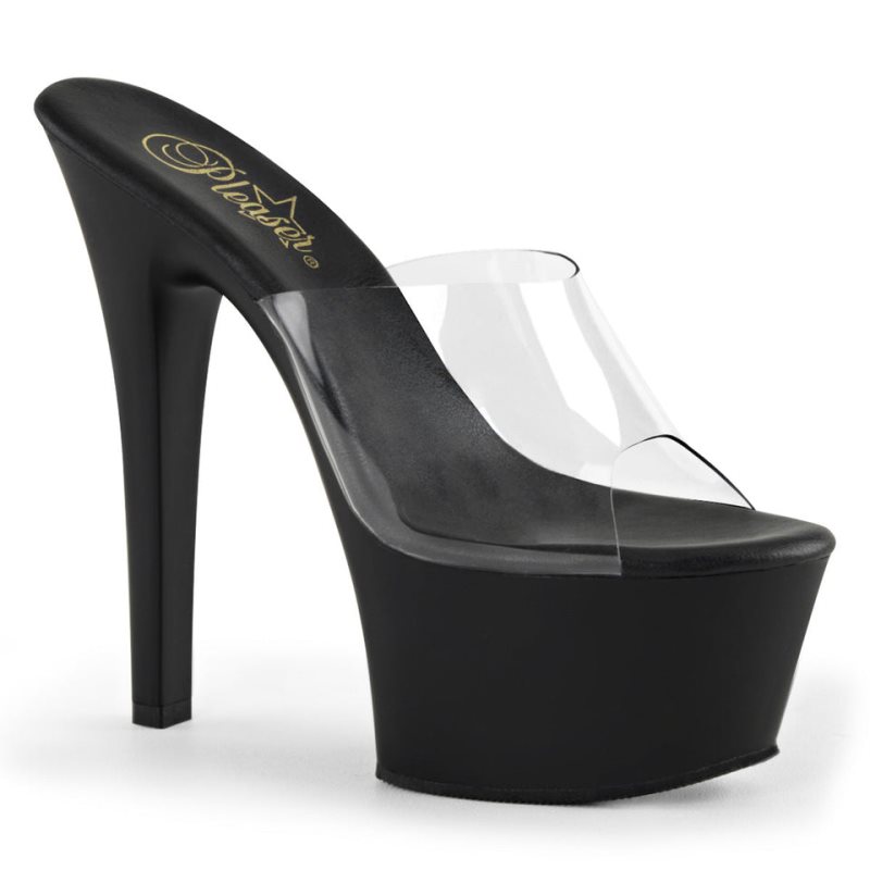 Pleaser Aspire-601 Women\'s Platform Slides Black / Clear | NZ DWZIAL