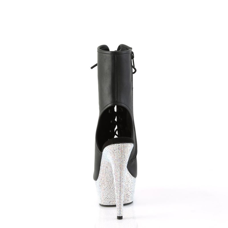Pleaser Bejeweled-1016-6 Vegan Leather Women's Heels Boots Black / Silver | NZ UOJCED