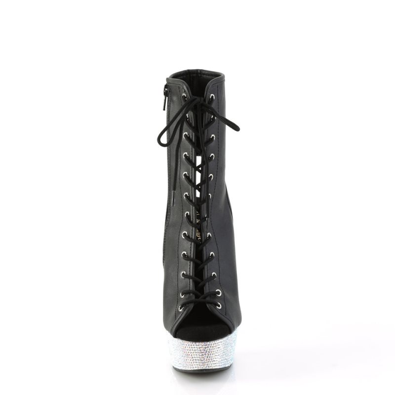 Pleaser Bejeweled-1016-6 Vegan Leather Women's Heels Boots Black / Silver | NZ UOJCED