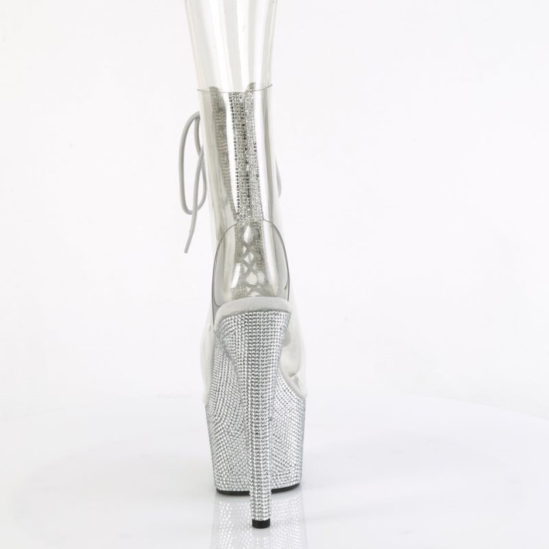 Pleaser Bejeweled-1016C-2-7 Women's Heels Boots Silver / Clear | NZ LAFIZK
