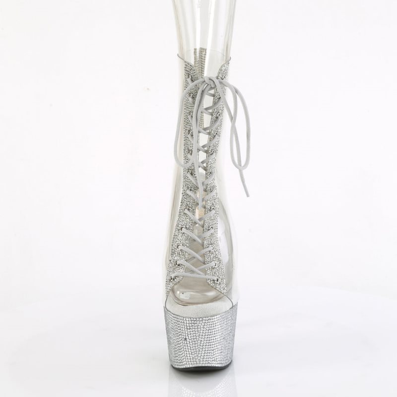 Pleaser Bejeweled-1016C-2-7 Women's Heels Boots Silver / Clear | NZ LAFIZK