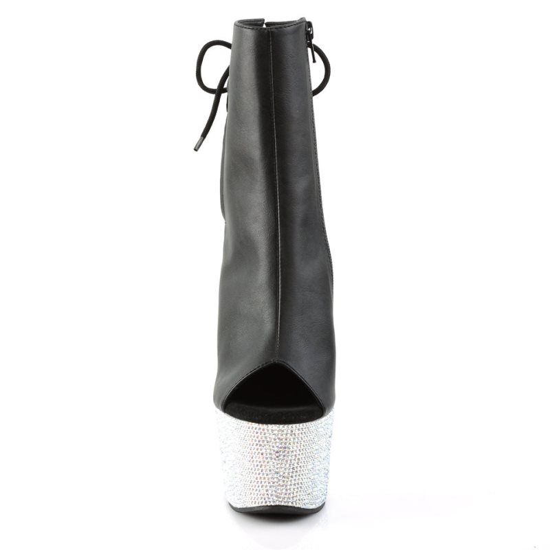 Pleaser Bejeweled-1018DM-7 Vegan Leather Women's Heels Boots Black / Silver | NZ KJUYDW