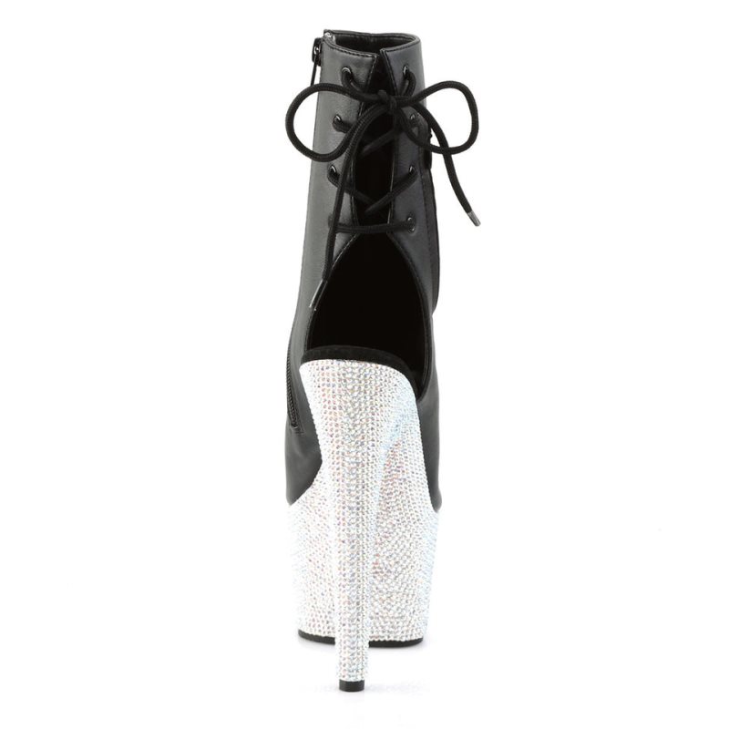 Pleaser Bejeweled-1018DM-7 Vegan Leather Women's Heels Boots Black / Silver | NZ KJUYDW