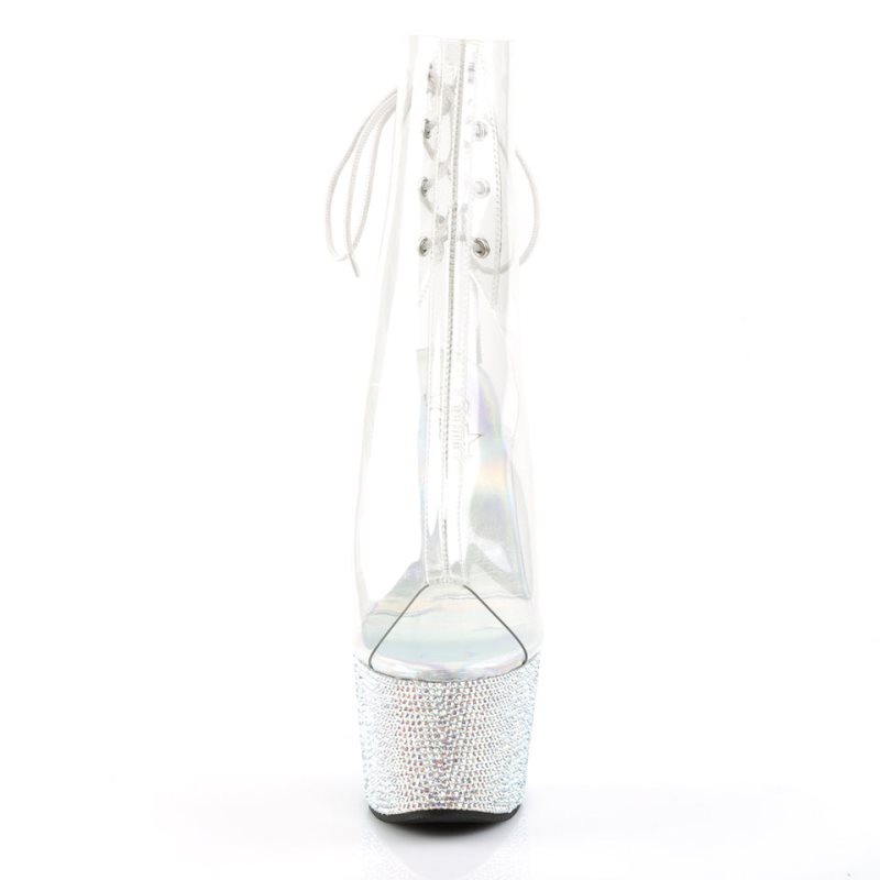 Pleaser Bejeweled-1018DM-7 Women's Heels Boots Silver / Clear | NZ ARTQXJ