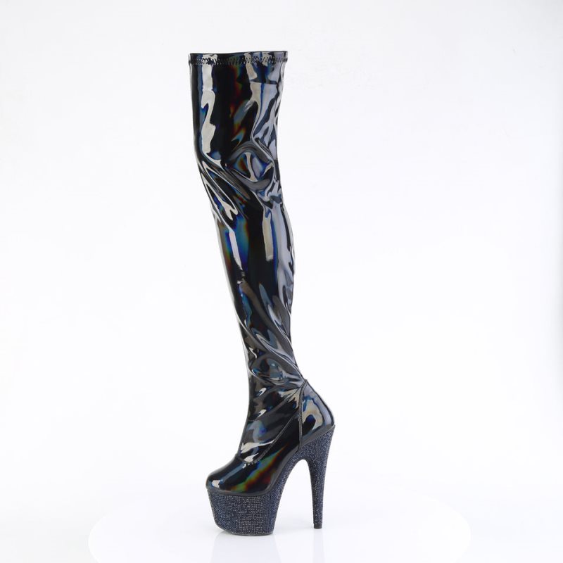 Pleaser Bejeweled-3000-7 Women's Thigh High Boots Black | NZ ELBJMS