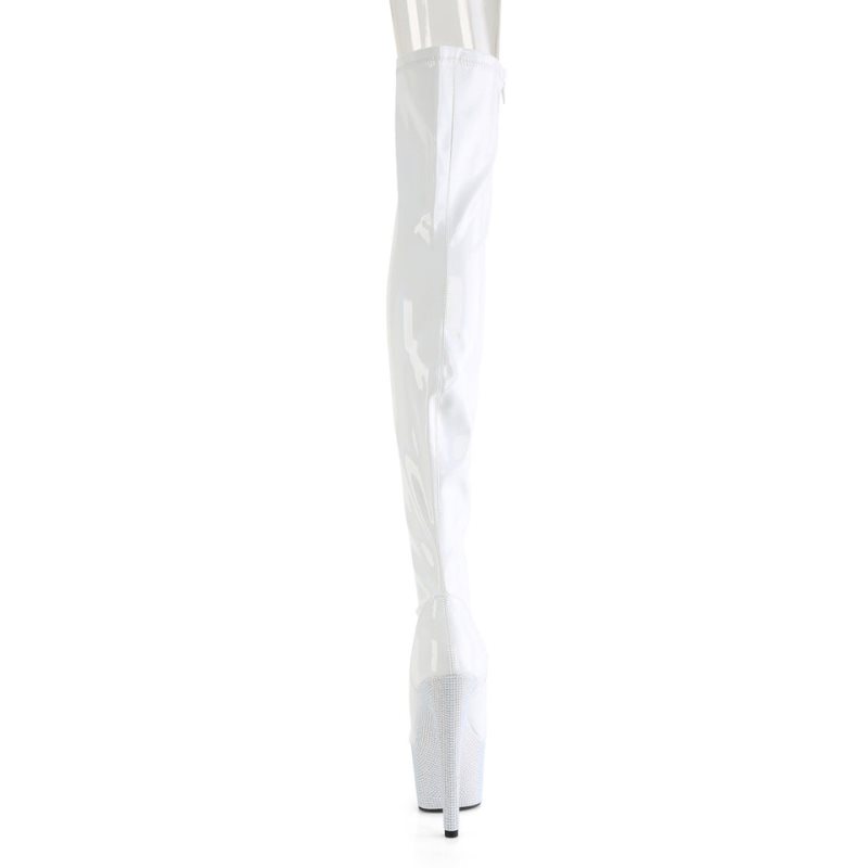 Pleaser Bejeweled-3011-7 Women's Thigh High Boots White | NZ LUJHAF