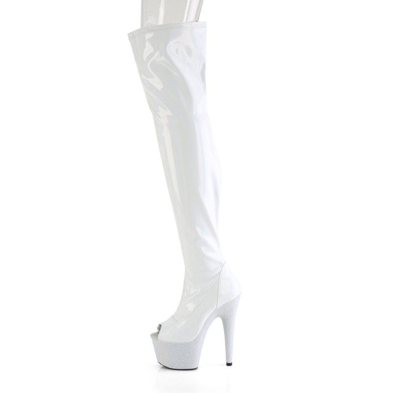 Pleaser Bejeweled-3011-7 Women's Thigh High Boots White | NZ LUJHAF