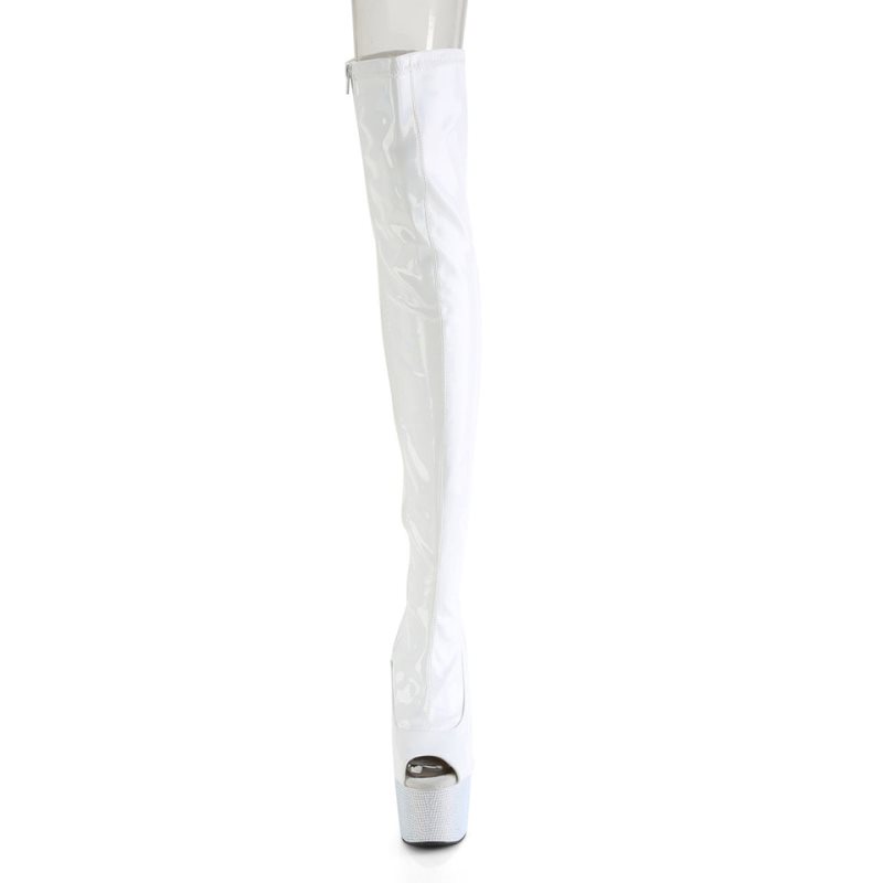 Pleaser Bejeweled-3011-7 Women's Thigh High Boots White | NZ LUJHAF