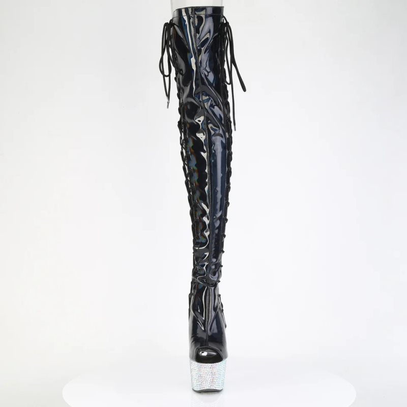 Pleaser Bejeweled-3052HG-7 Hologram Women's Thigh High Boots Black | NZ NJPSCX