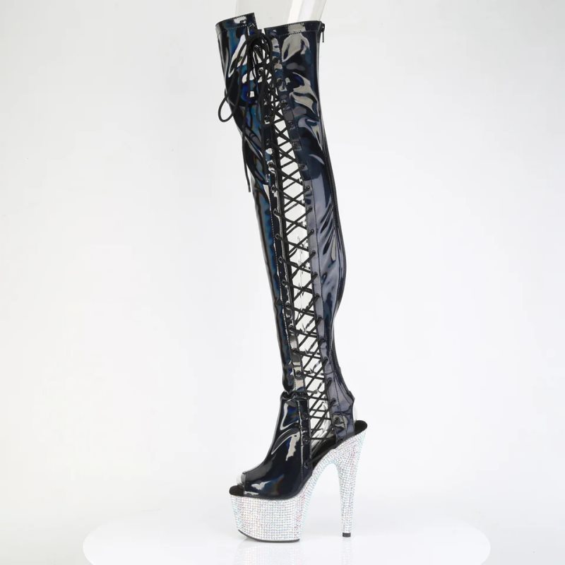 Pleaser Bejeweled-3052HG-7 Hologram Women's Thigh High Boots Black | NZ NJPSCX