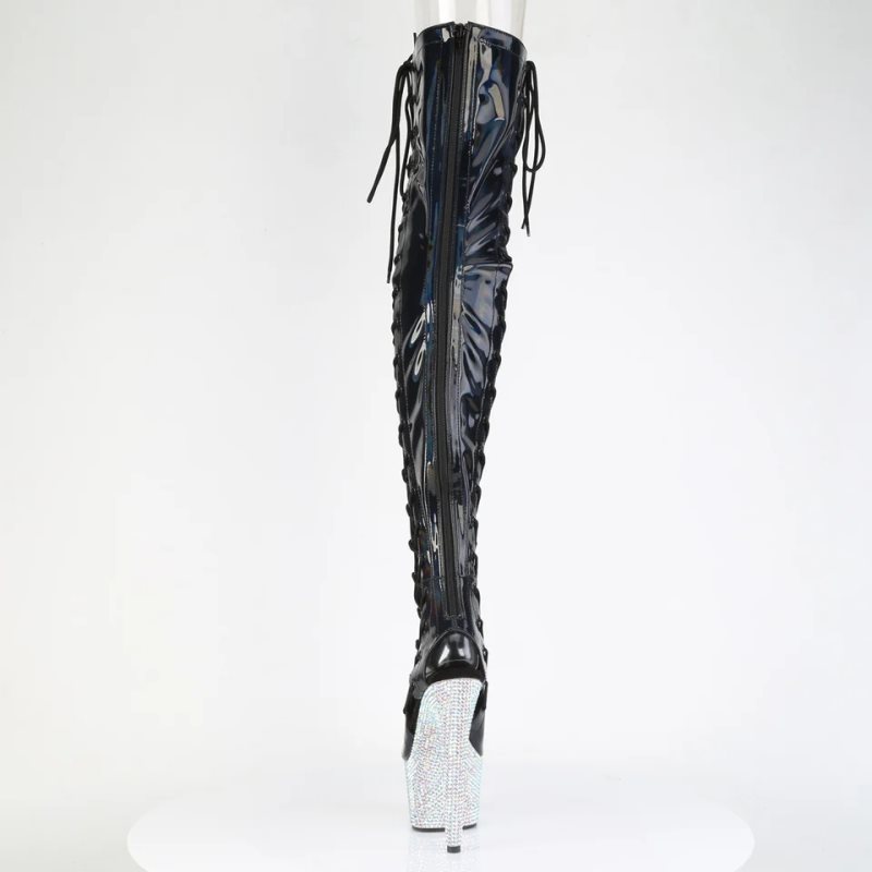Pleaser Bejeweled-3052HG-7 Hologram Women's Thigh High Boots Black | NZ NJPSCX