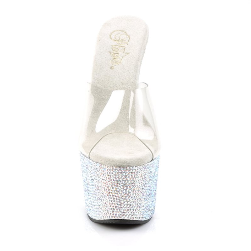 Pleaser Bejeweled-701DM Women's Platform Slides Silver / Clear | NZ BPINWE