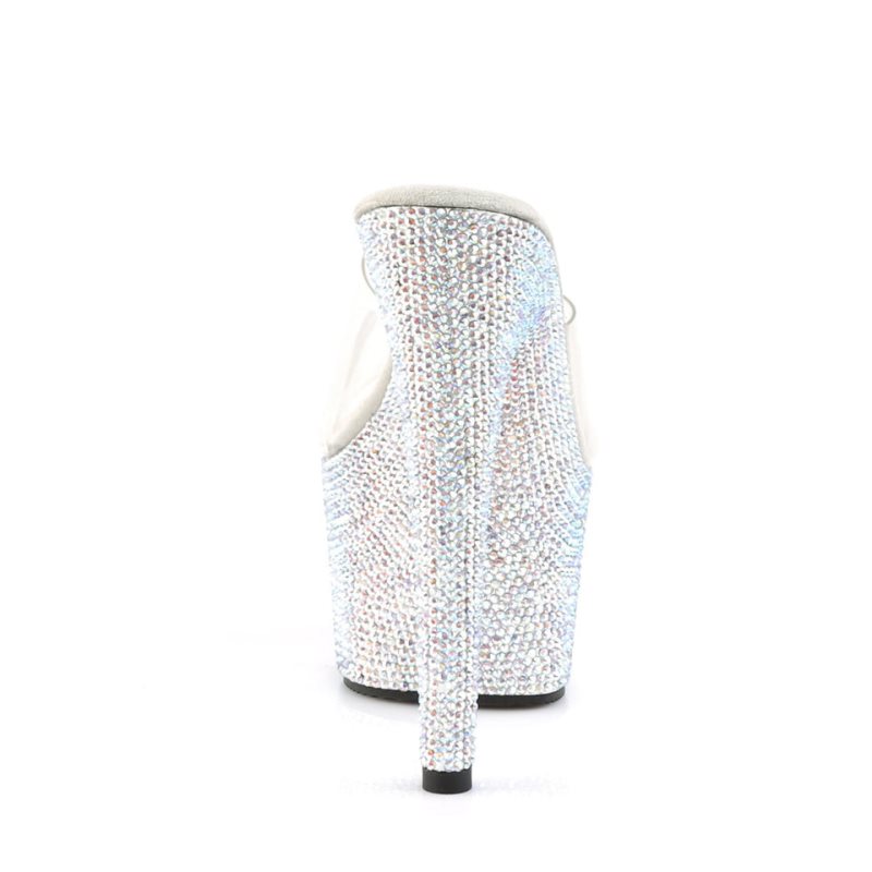 Pleaser Bejeweled-701DM Women's Platform Slides Silver / Clear | NZ BPINWE