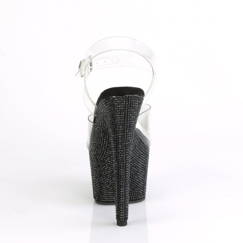 Pleaser Bejeweled-708DM Women's Platform Heels Sandals Black / Clear | NZ LVNTDG