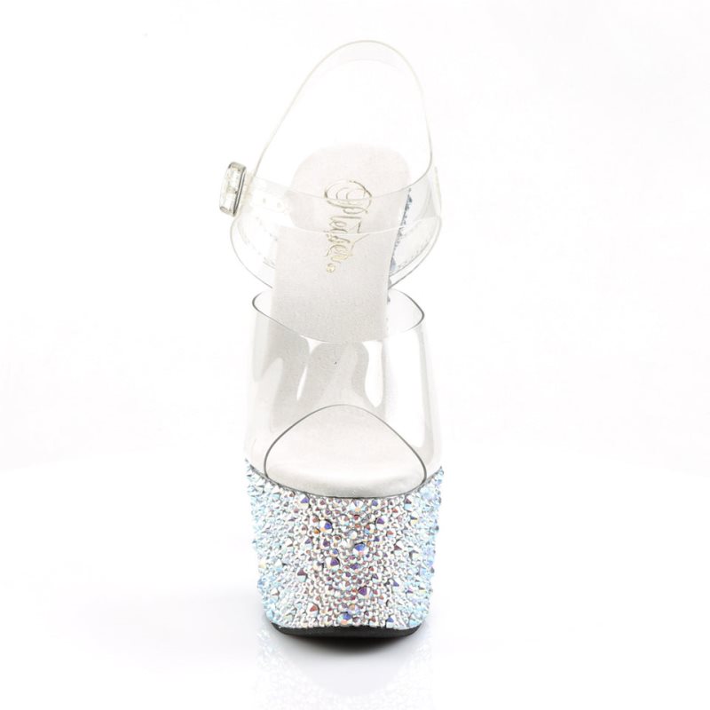 Pleaser Bejeweled-708MS Women's Platform Heels Sandals Silver / Clear | NZ EYKTDZ