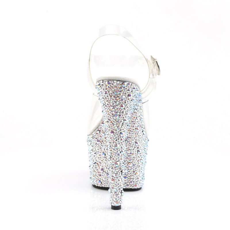 Pleaser Bejeweled-708MS Women's Platform Heels Sandals Silver / Clear | NZ EYKTDZ