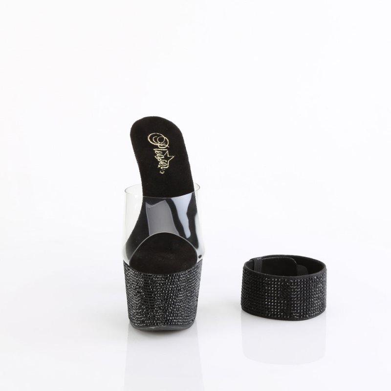 Pleaser Bejeweled-712RS Women's Platform Slides Black / Clear | NZ HUCFEN