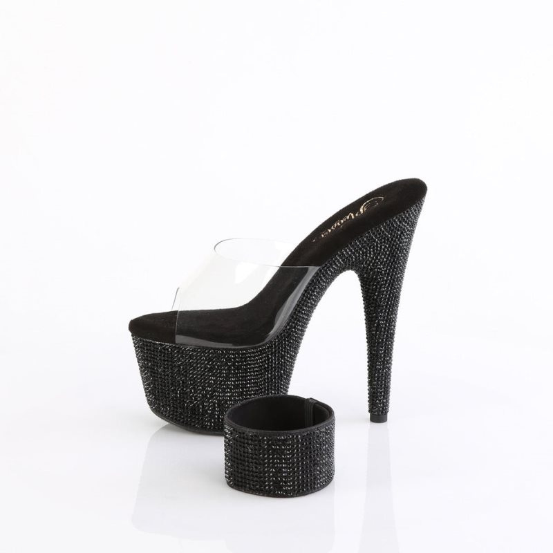 Pleaser Bejeweled-712RS Women's Platform Slides Black / Clear | NZ HUCFEN