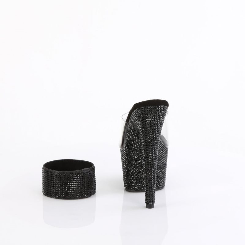 Pleaser Bejeweled-712RS Women's Platform Slides Black / Clear | NZ HUCFEN
