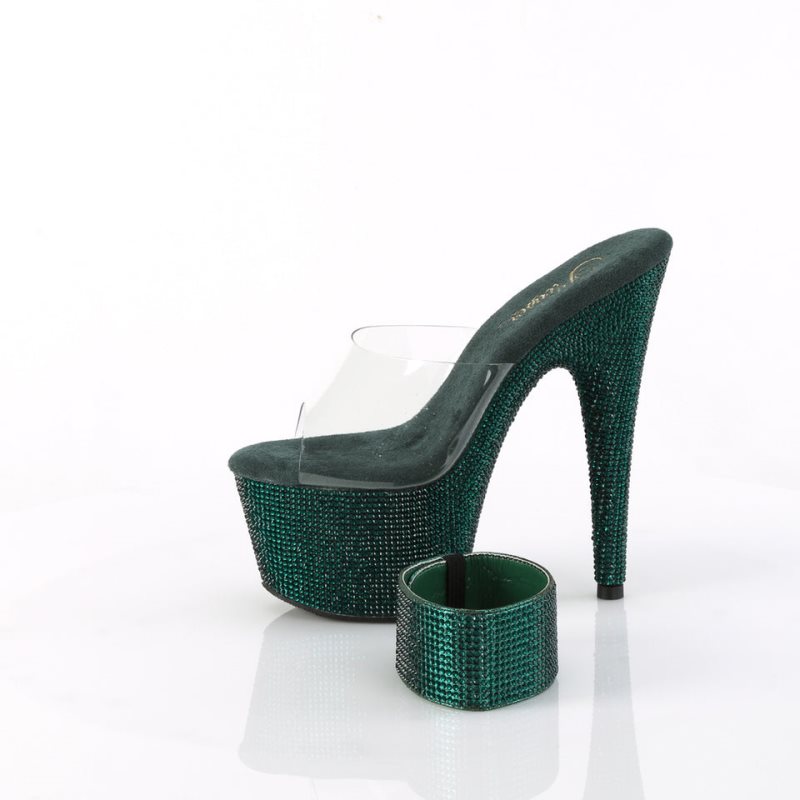 Pleaser Bejeweled-712RS Women's Platform Slides Green / Clear | NZ LACZUR