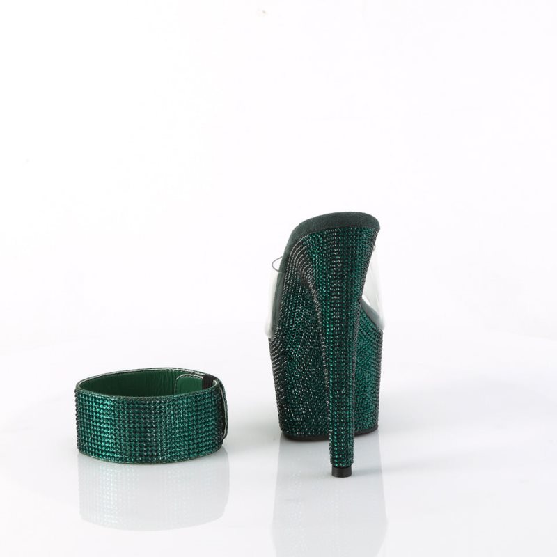 Pleaser Bejeweled-712RS Women's Platform Slides Green / Clear | NZ LACZUR