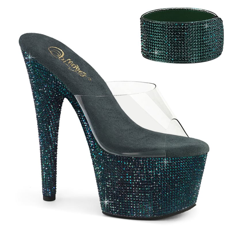 Pleaser Bejeweled-712RS Women\'s Platform Slides Green / Clear | NZ LACZUR
