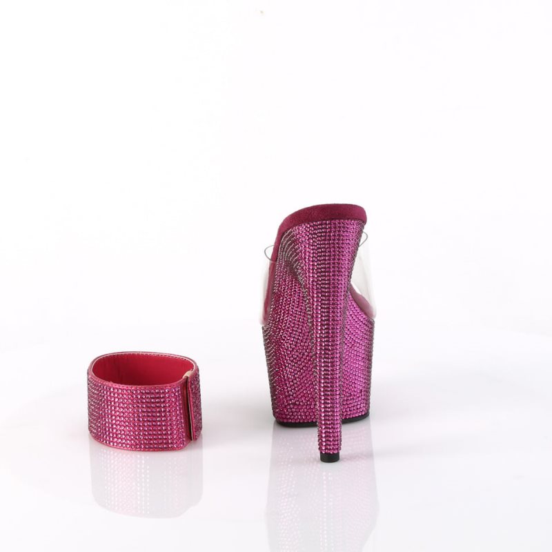 Pleaser Bejeweled-712RS Women's Platform Slides Fuchsia / Clear | NZ TXREMF