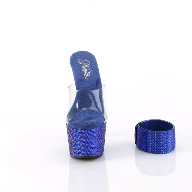 Pleaser Bejeweled-712RS Women's Platform Slides Blue / Clear | NZ WFKMHV
