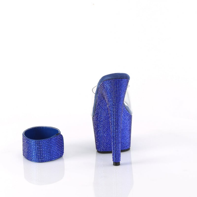 Pleaser Bejeweled-712RS Women's Platform Slides Blue / Clear | NZ WFKMHV